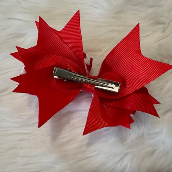 Red & White Chevron Double stacked 5" Boutique Bows  5B4040  Handmade NWT Boutiq - Picture 2 of 2